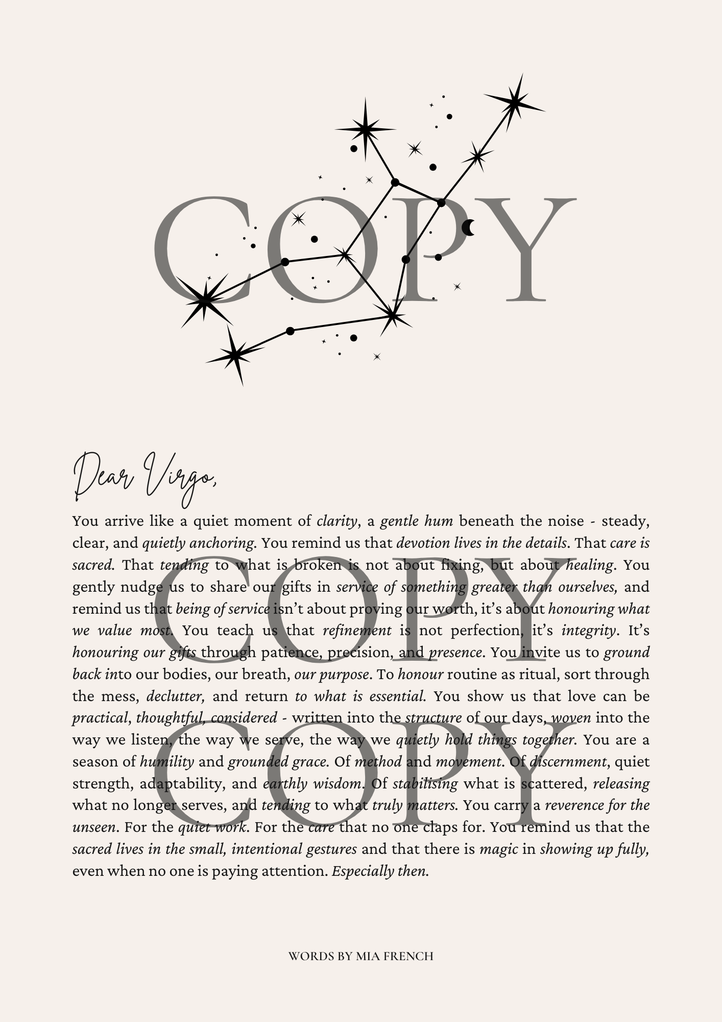 Dear Virgo ~ Design 1