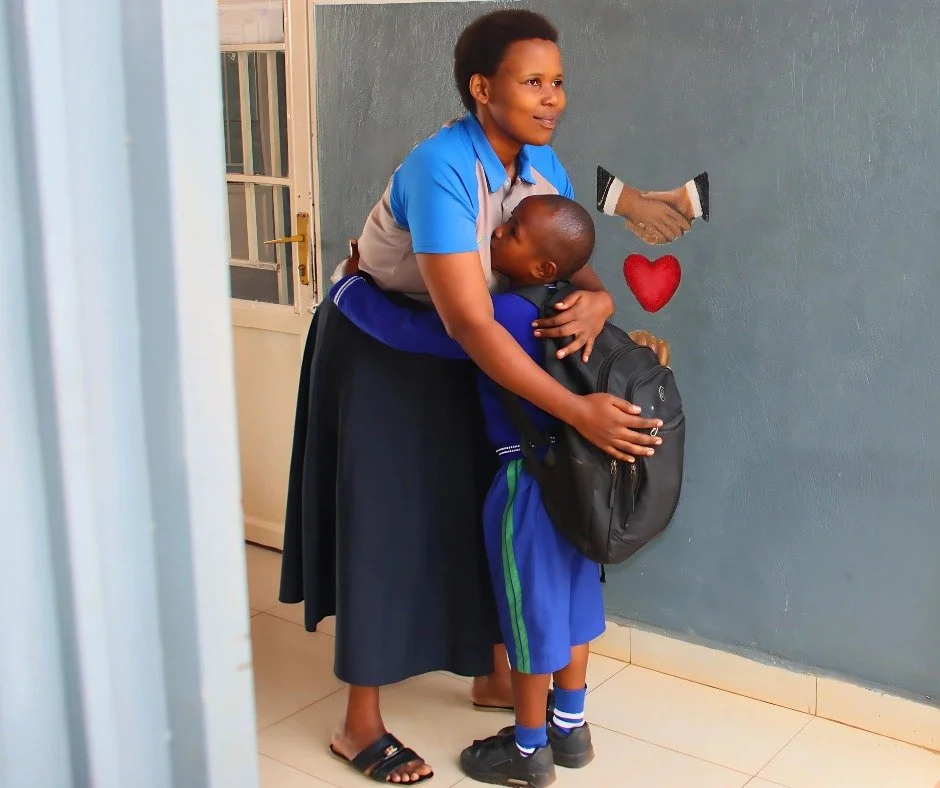 Alice Mwiseneza gives one of her amazing hugs to a student arriving at RCCS. Starting the day on an encouraging note is essential to anyone's well-being, regardless of age. That's why our RCCS students receive a personalized greeting upon entering th