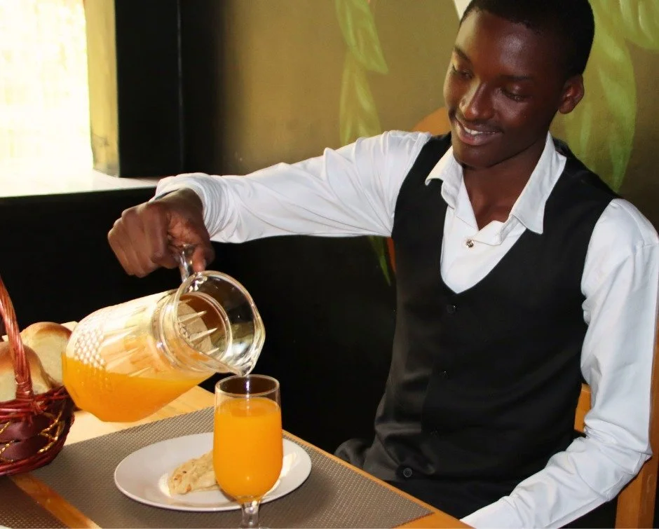 Happy Friday from Ntarama.

This week, Blessing served fresh juice for the first time after learning how to prepare it through Rwanda Children&rsquo;s Food and Beverage training program &mdash; pride written all over his face.

These moments may seem