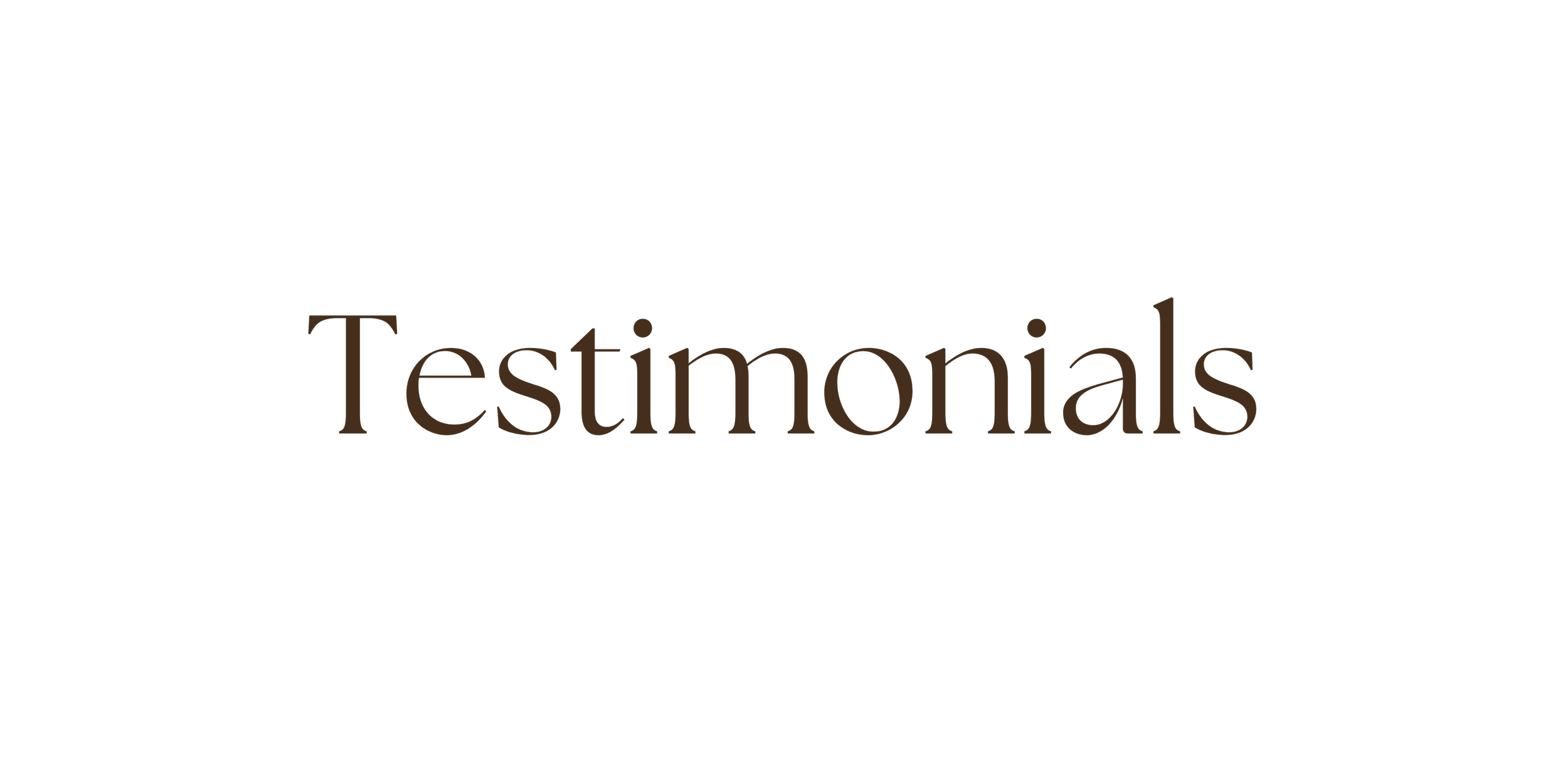 Dark background with the word 'Testimonials' in large, brownish text in the center.