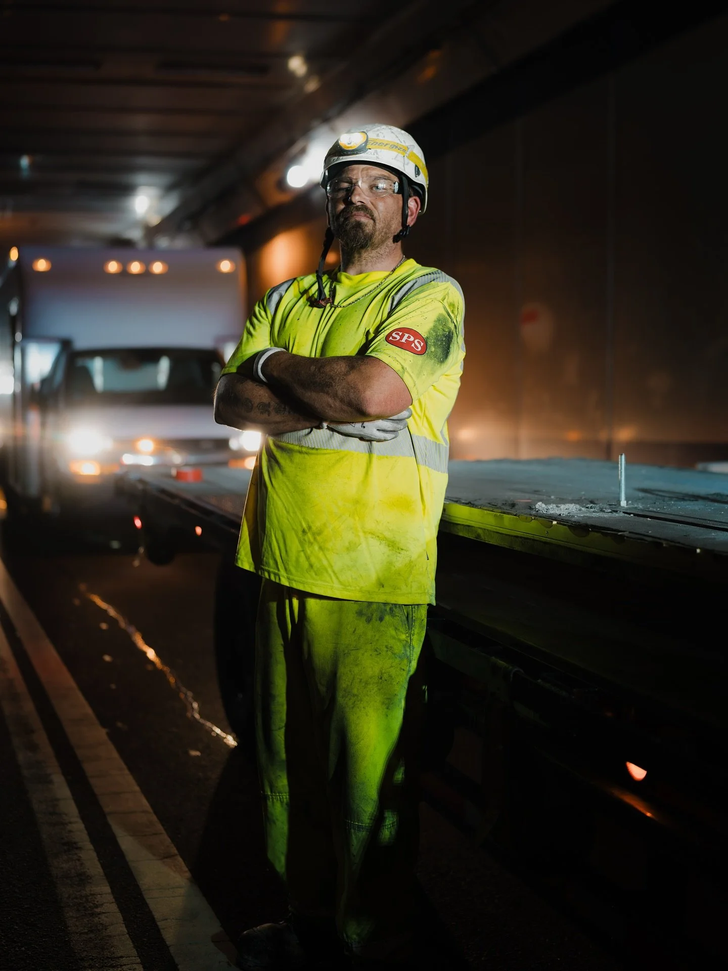 Good portraits, happy life. For this shoot we used: 

Truck lights for backlight 10/10 
Platform light as a key light 10/10 
Running equipment for fill light 10/10 

For more tips and tricks on how to light your subject inside an underwater tunnel, f