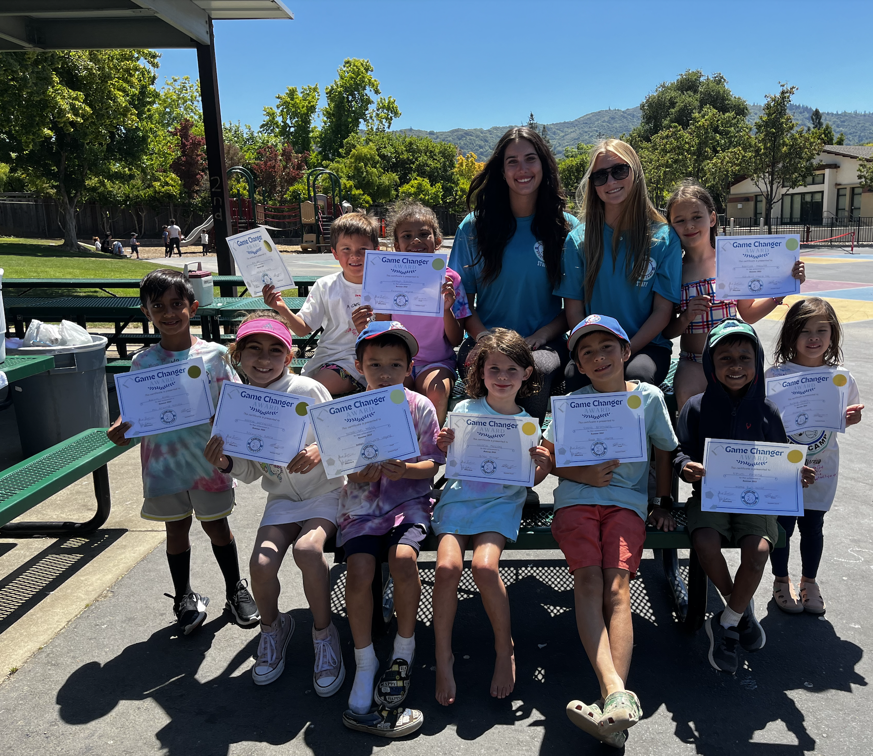 Overtime Sports Camp Campers holding their awards in Los Gatos, California. Bay Area Summer Sports Camp.