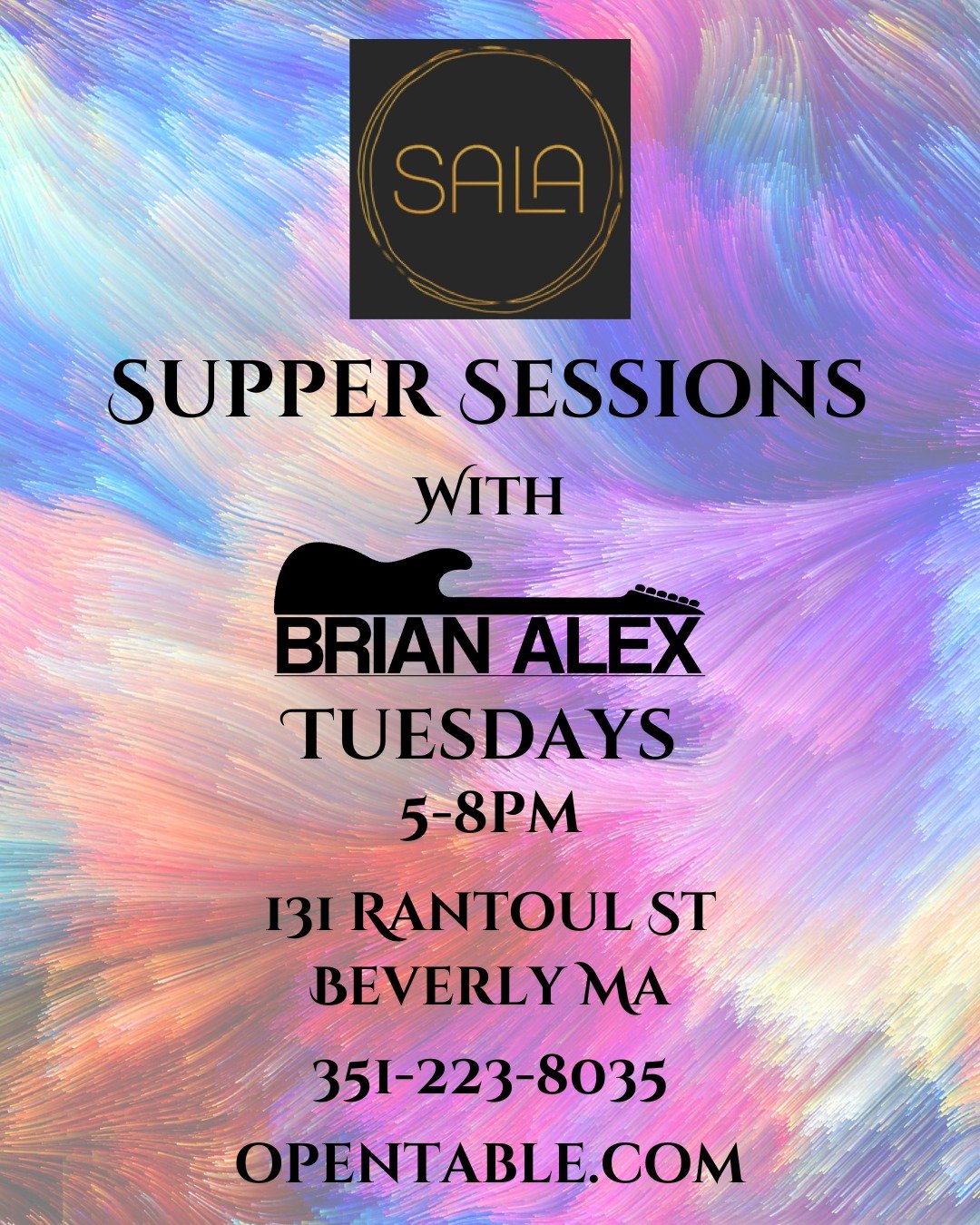 More live music at Sala! Come check out our new Supper Sessions on Tuesday evenings and enjoy a great meal with music from @brianalexmusic. See you there! 🎵 🥘