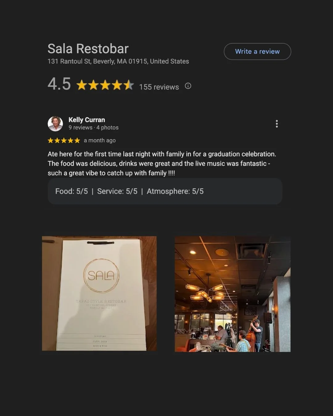 Thank you for the wonderful review! We're so glad to have been a part of your evening, and hope to see you again soon! Congrats to your graduate! #Review