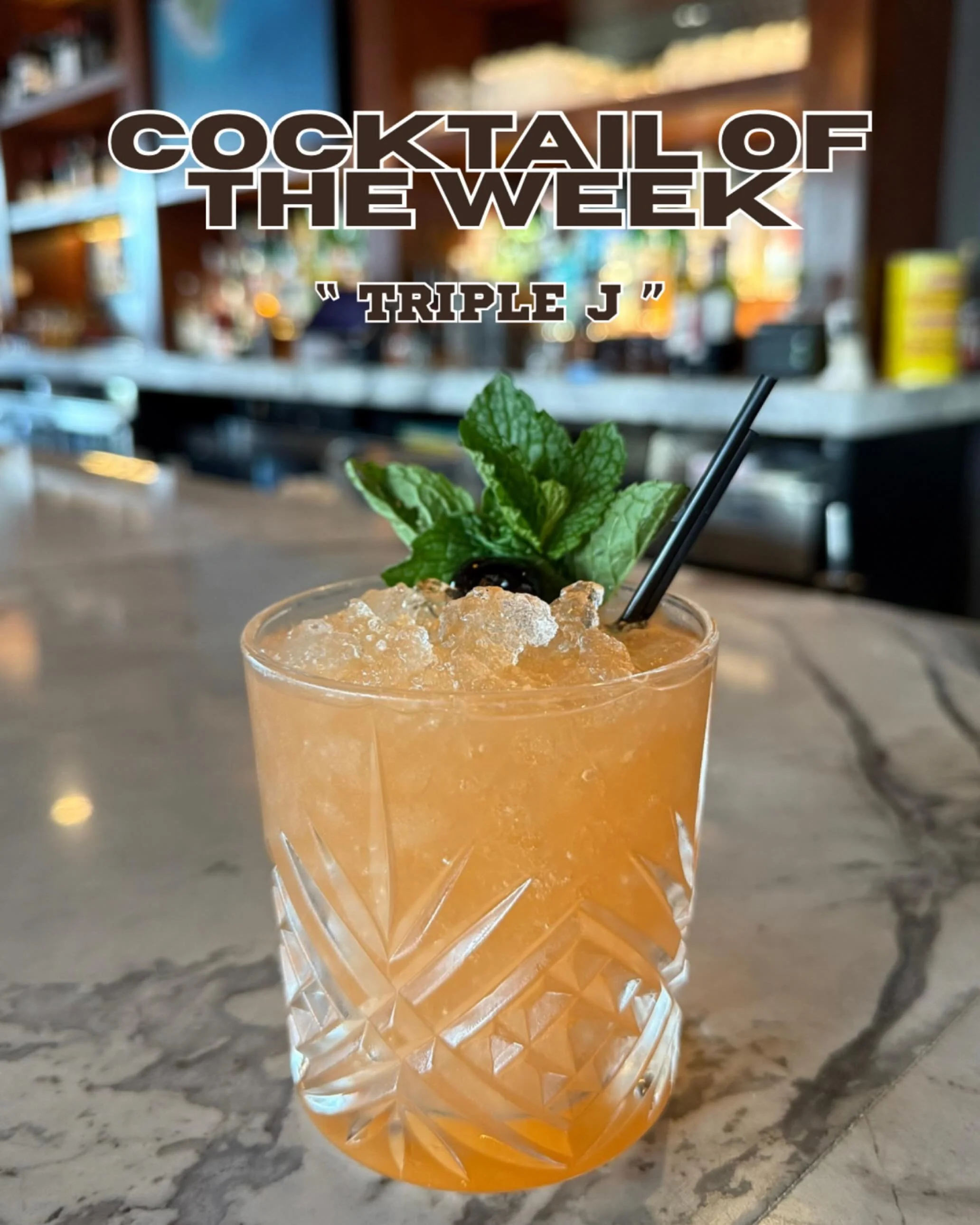 Cacha&ccedil;a and Planteray 3 Stars blended with melon syrup and falernum, brightened by acid-adjusted orange and finished with a touch of Angostura bitters for a vibrant, citrus-forward finish.