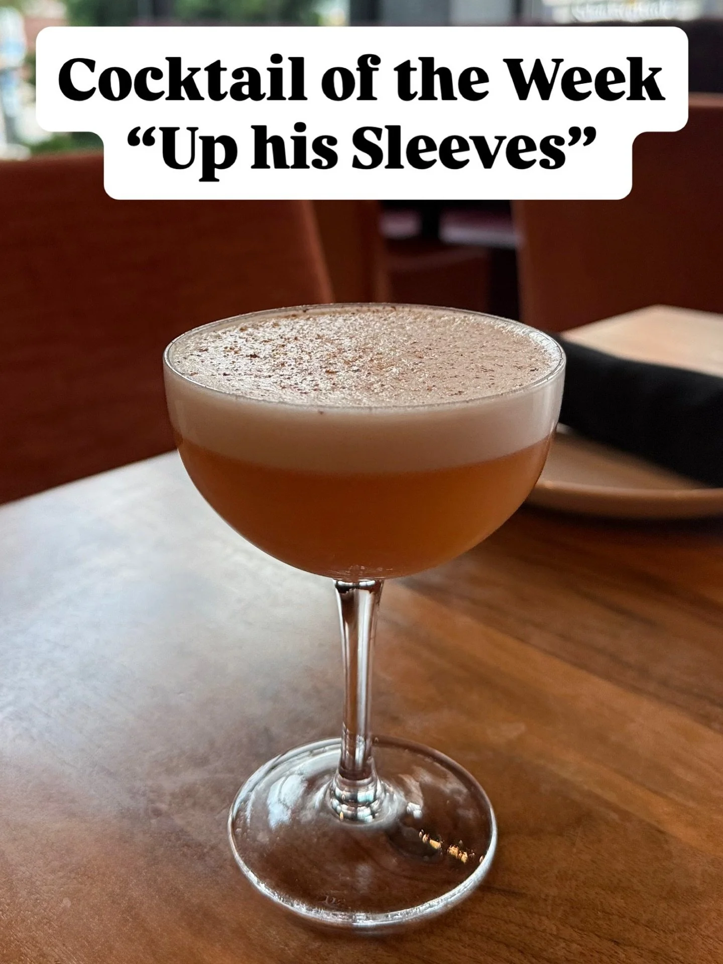 ✨ Cocktail of the Week ✨
Up His Sleeves 🎩🥂
Amaro Nonino, brandy, triple sec &amp; lemon juice, balanced with sesame orgeat, Peychaud&rsquo;s bitters, and a touch of nutmeg.
Smooth, citrusy, and full of surprises.