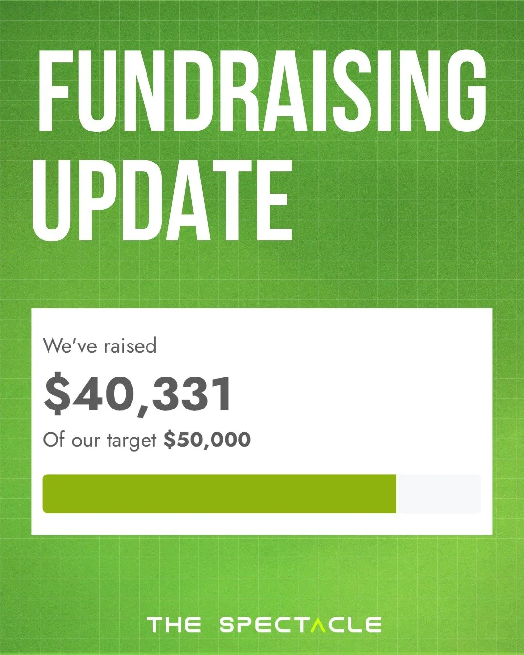 You&rsquo;ve raised an incredible $40,000 for charity through The Spectacle! 💛

A whopping 128 of you have signed up to fundraise, with 714 donations made so far.

That&rsquo;s 128 people choosing to make their Spectacle experience count for somethi