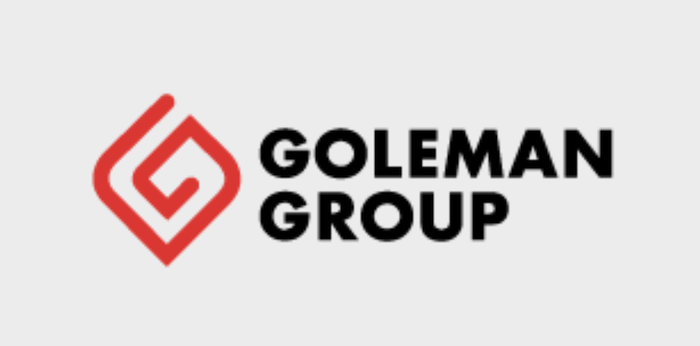 Goleman Group logo with a red geometric symbol and black text on a light gray background.