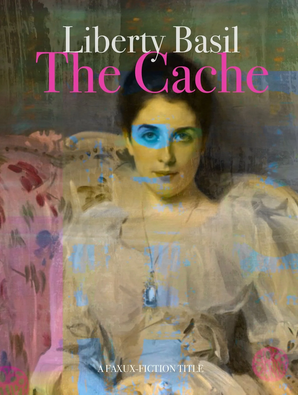 Digital portrait titled "The Cache" featuring a woman with a direct gaze, layered with moody textures and soft brushwork.