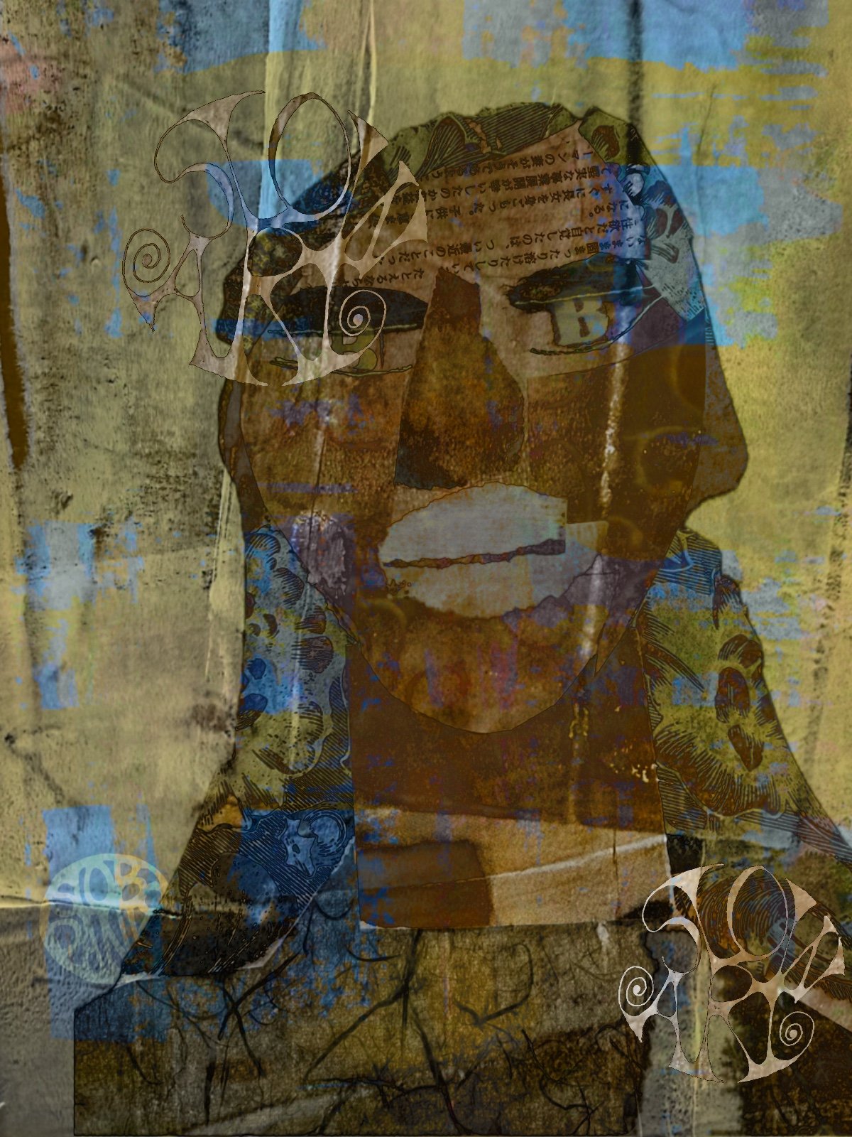 Digital self-portrait collage using rich tones, layered patterns, and expressive brushwork to reframe identity.”