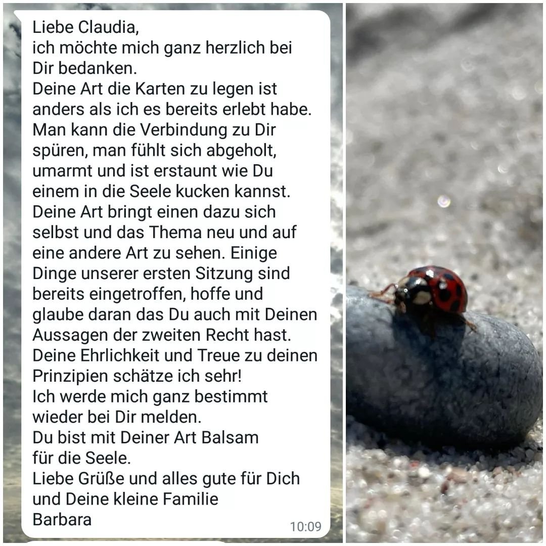 ein Feedback, das mich sehr ber&uuml;hrt hat! ❤

Danke

#seelenbalsam
#feedback
#dankbarkeit
#spiritualit&auml;t
#spirituell
#kartenlegen
#kartenlegenlassen
#lenormand
#wahrsagen
#entscheidungshilfe
#universum
#lenormandkarten
#wahrsagekarten
#modern