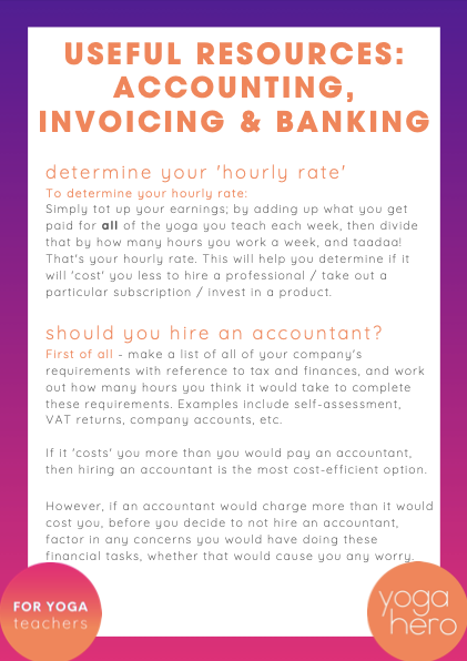 Accounting, invoicing and banking for yoga teachers