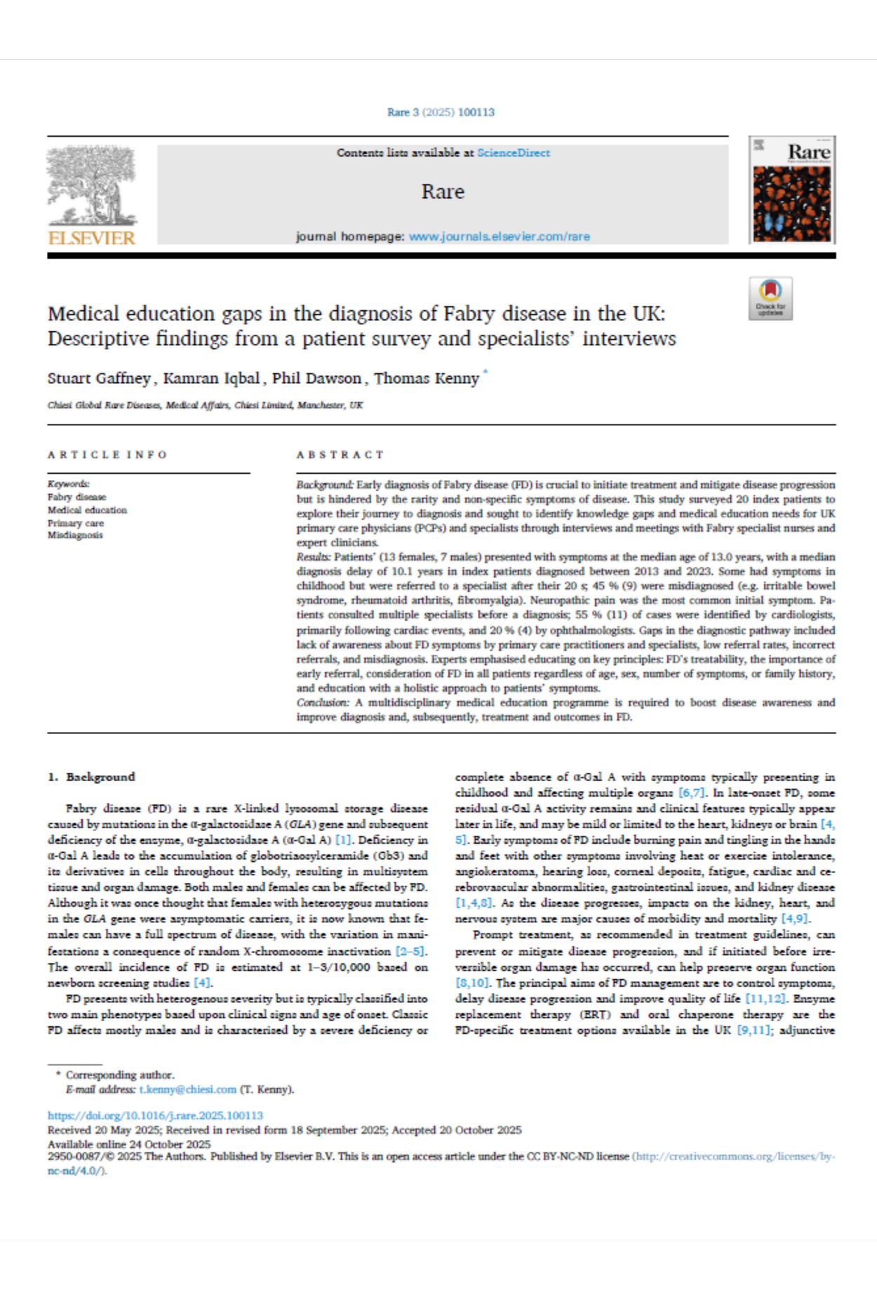 Medical education gaps in the diagnosis of Fabry disease in the UK: Descriptive findings from a patient survey and specialists’ interviews. FABRY | MAY 2025