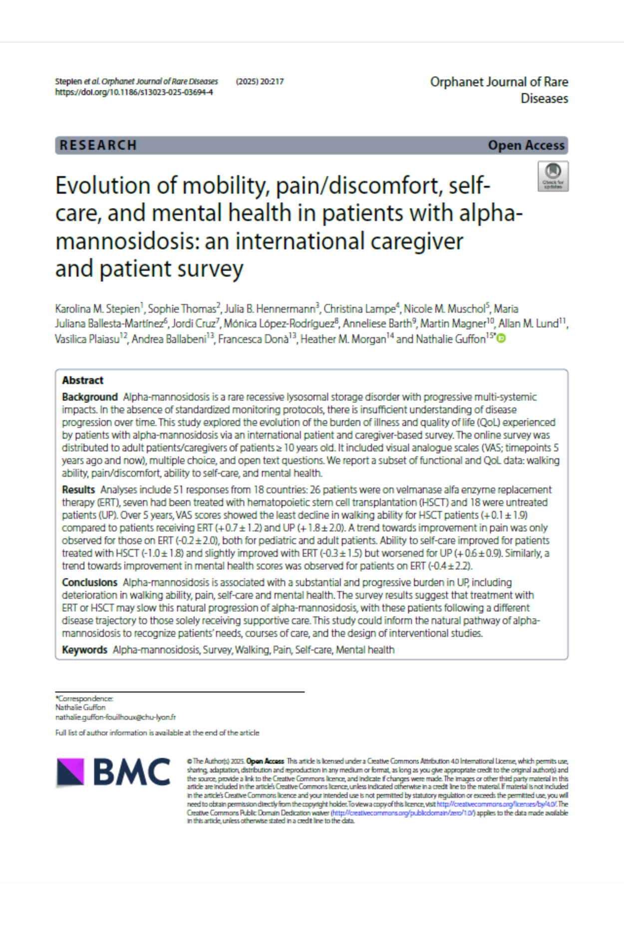 Evolution of mobility, pain/discomfort, selfcare, and mental health in patients with alphamannosidosis: an international caregiver and patient survey. ALPHA-MANNOSIDOSIS | MAY 2025