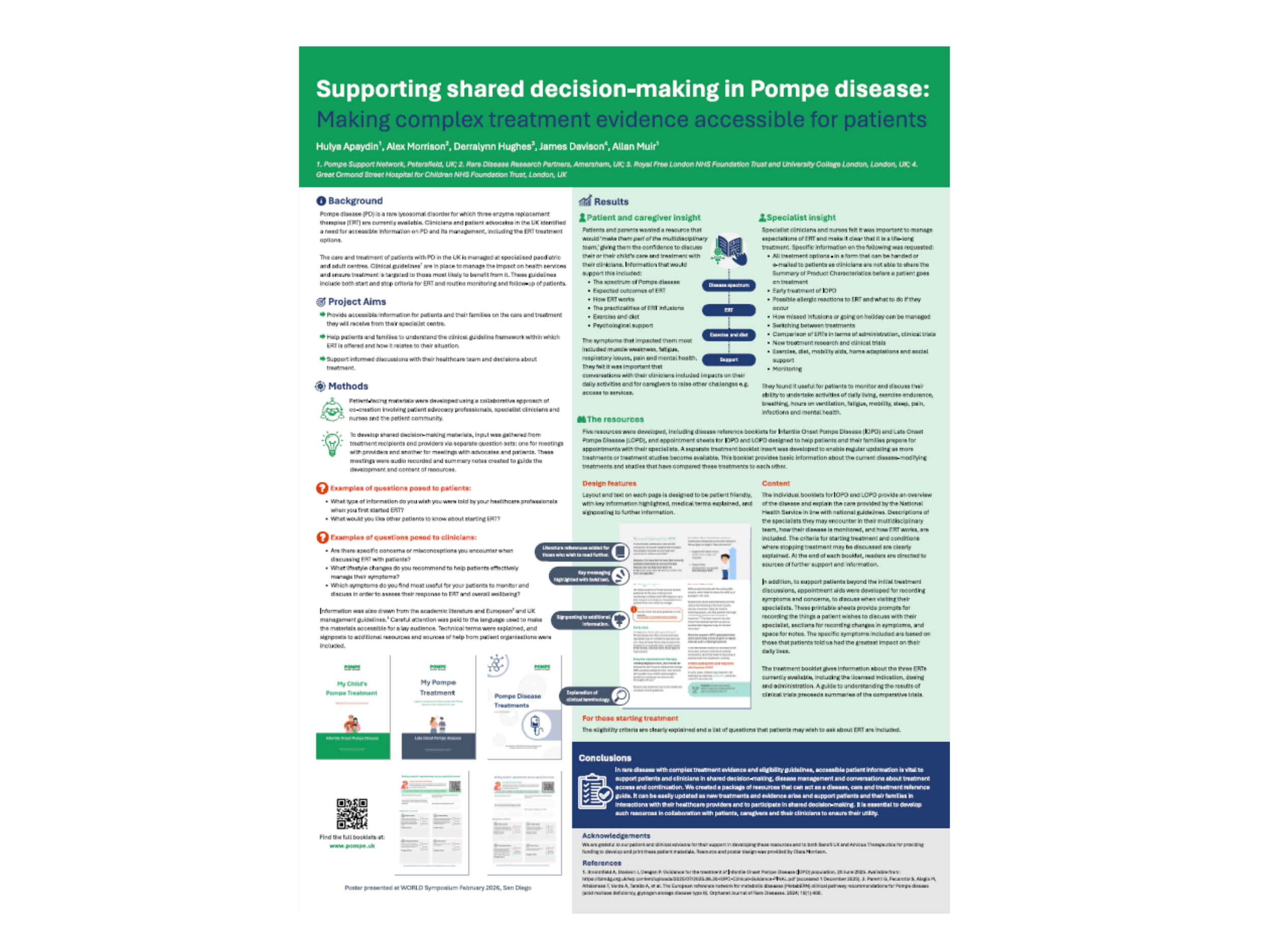 Supporting shared decision-making in Pompe disease: Making complex treatment evidence accessible for patients. POMPE DISEASE | 02/2026. Poster presented at WORLD Symposium February 2026, San Diego 