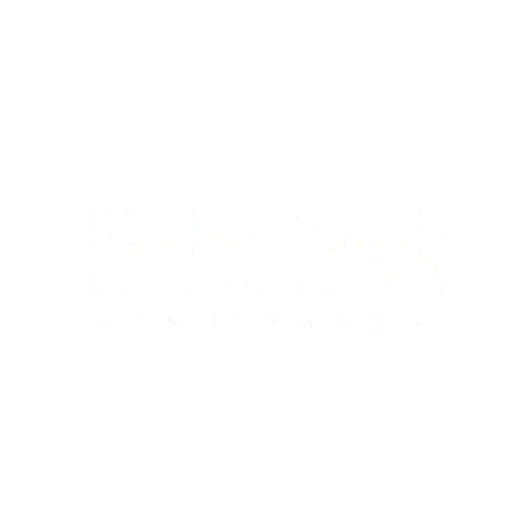 Logo for Phelps Creek Vineyards featuring a black background with white text.