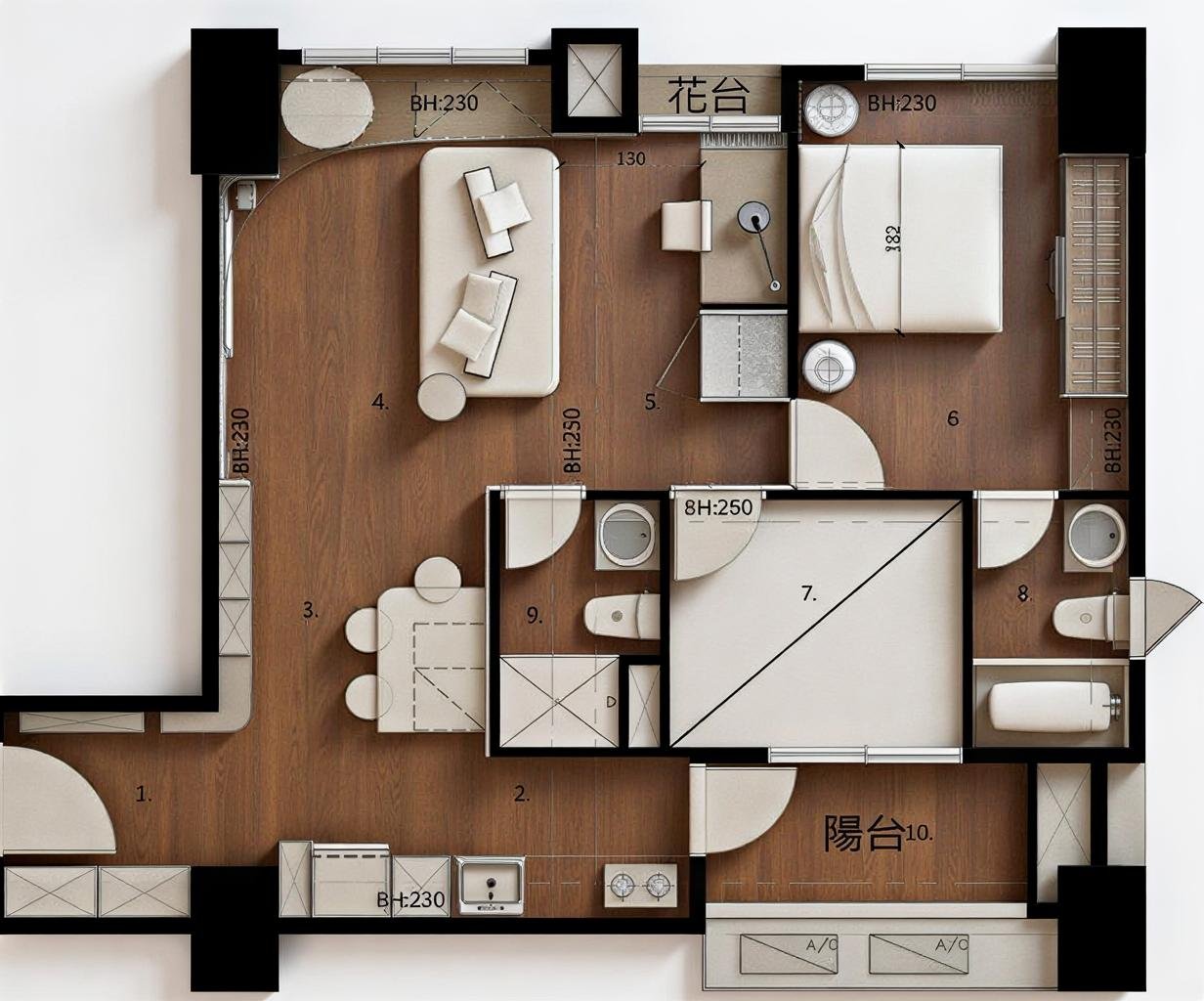 皇普元首之道3房改2房格局優化平面圖