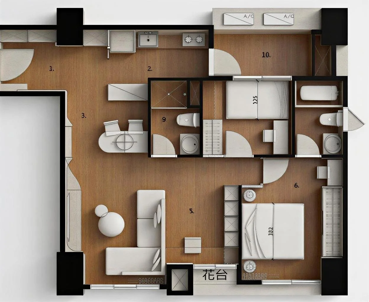 皇普園首之道3房改2房設計後平面圖 格局優化