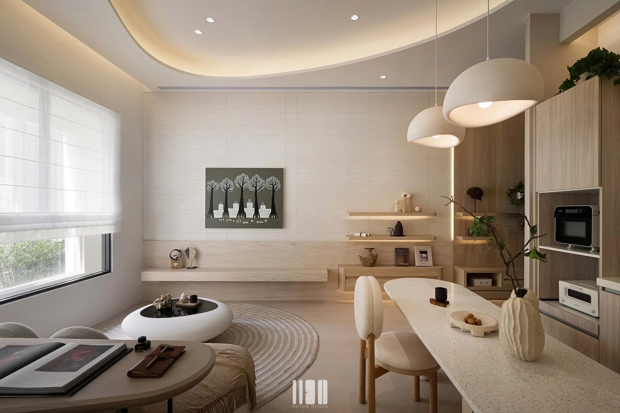 新北林口樣品屋2 弧形天花與間接光源讓光線流動（HOYUN 和勻設計）