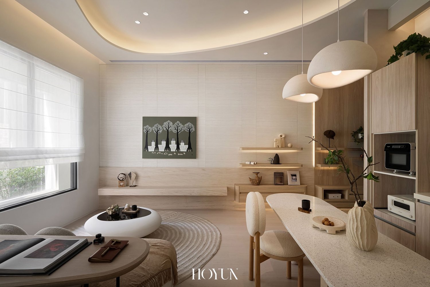 新北林口樣品屋2 弧形天花與間接光源讓光線流動（HOYUN 和勻設計）