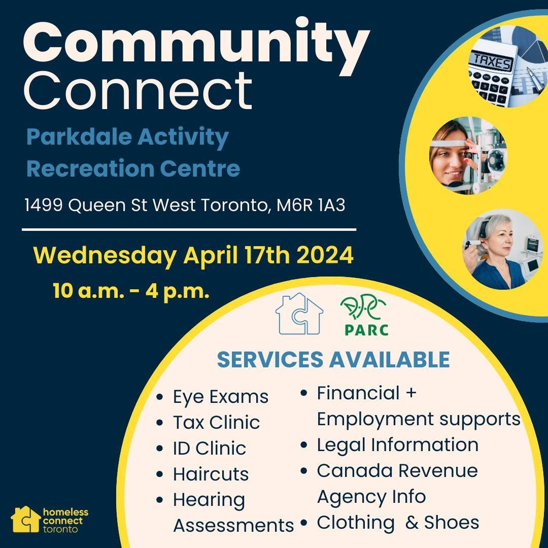 🥁🥁 It's almost time! Join us at @parctoronto this Wednesday April 17th, 2024 at our Community Connect event from 10am to 4pm. 📣📣⁠
⁠
There will be a variety of on-site services, including:⁠
⁠
&bull; 💼Employment Supports @woodgreendotorg ⁠
&bull; 