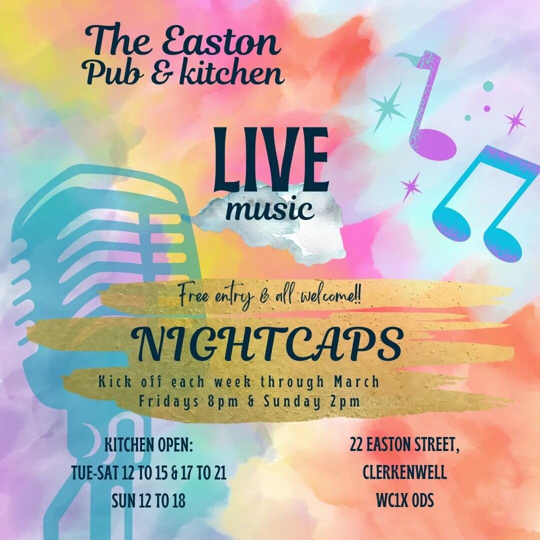 For the rest of March we have live music Friday and Sunday!! Bringing in the spring and splashes of bright sky's, join us for the chilled vibes of #nightcaps

Kitchen open: Tue-Sat 12 till 21 &amp; Sun 12 till 18
Bar open: Mon-Sat 12 till 23 &amp; Su