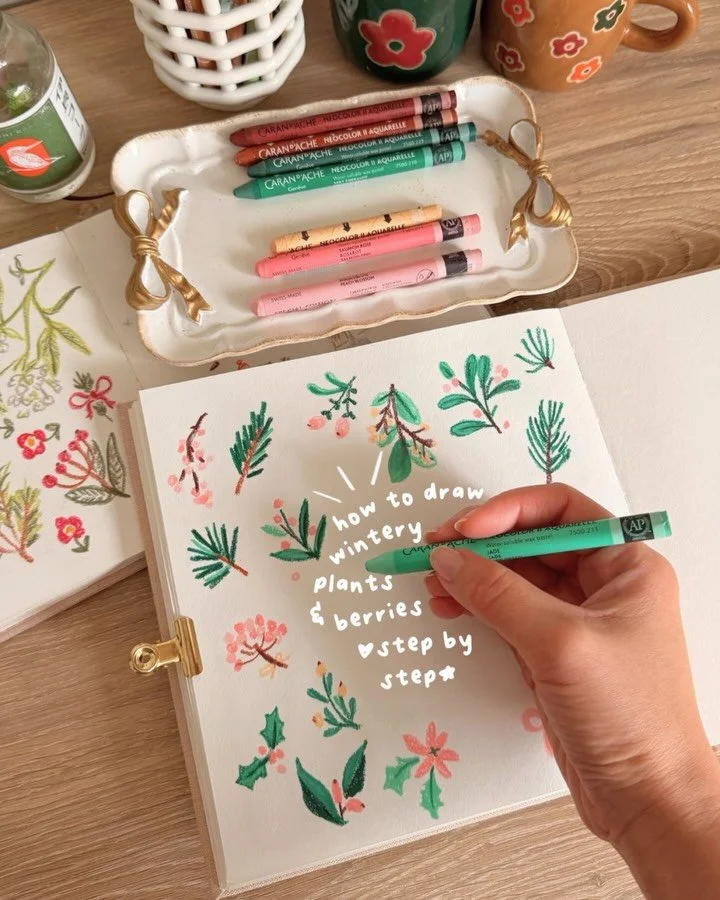 So easy and fun! Add these simple seasonal doodles to cards or your journal for a little extra charm ✨

🖍️ Want to learn more about watercolor pastel and simple drawing techniques? Comment &ldquo;doodle&rdquo; for workshop details