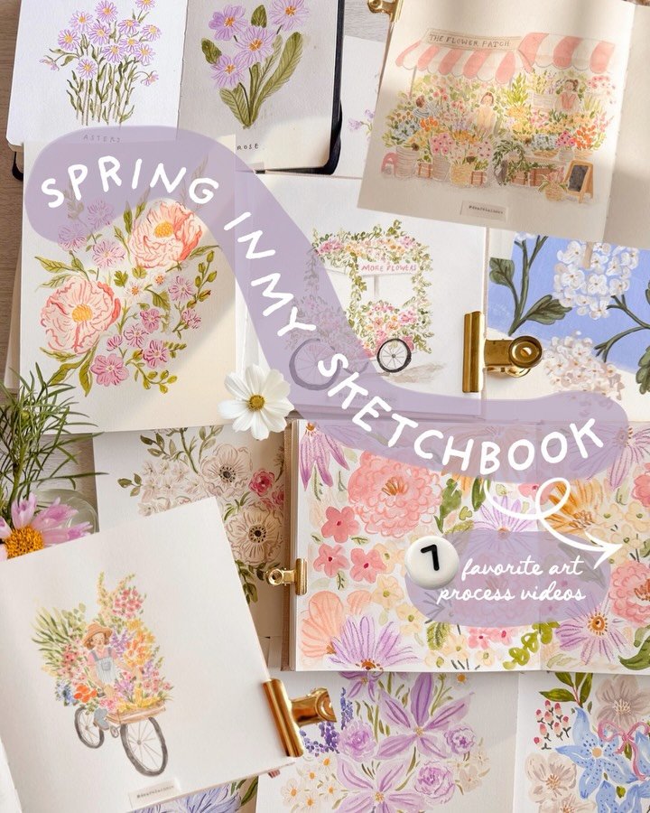 7 fave spring drawings in my @drawfullco sketchbook 🎨✨ 
Which do you like? Lmk! 🌸

👩🏻&zwj;🎨 Looking for my art classes? Find fun lessons on florals, animals, people, urban scenes and more! Comment &ldquo;ARTSY&rdquo; to get more details ✨
