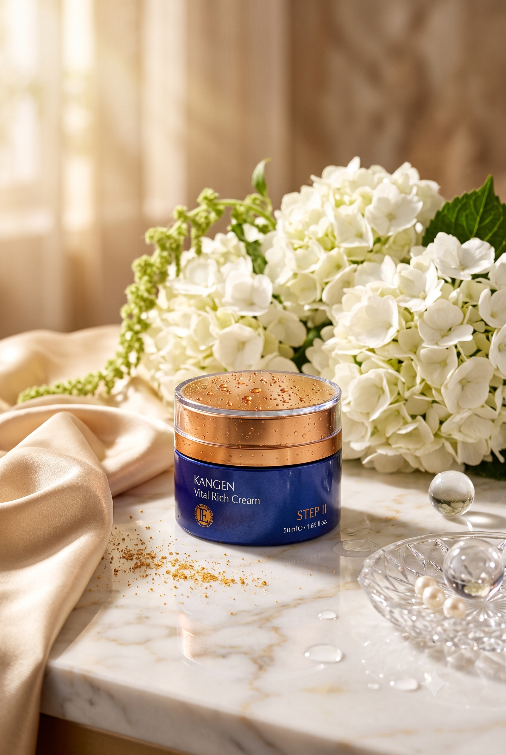 Kangen Beaute Vital Rich Cream jar formulated with PDRN and peptides for anti-aging and skin renewal