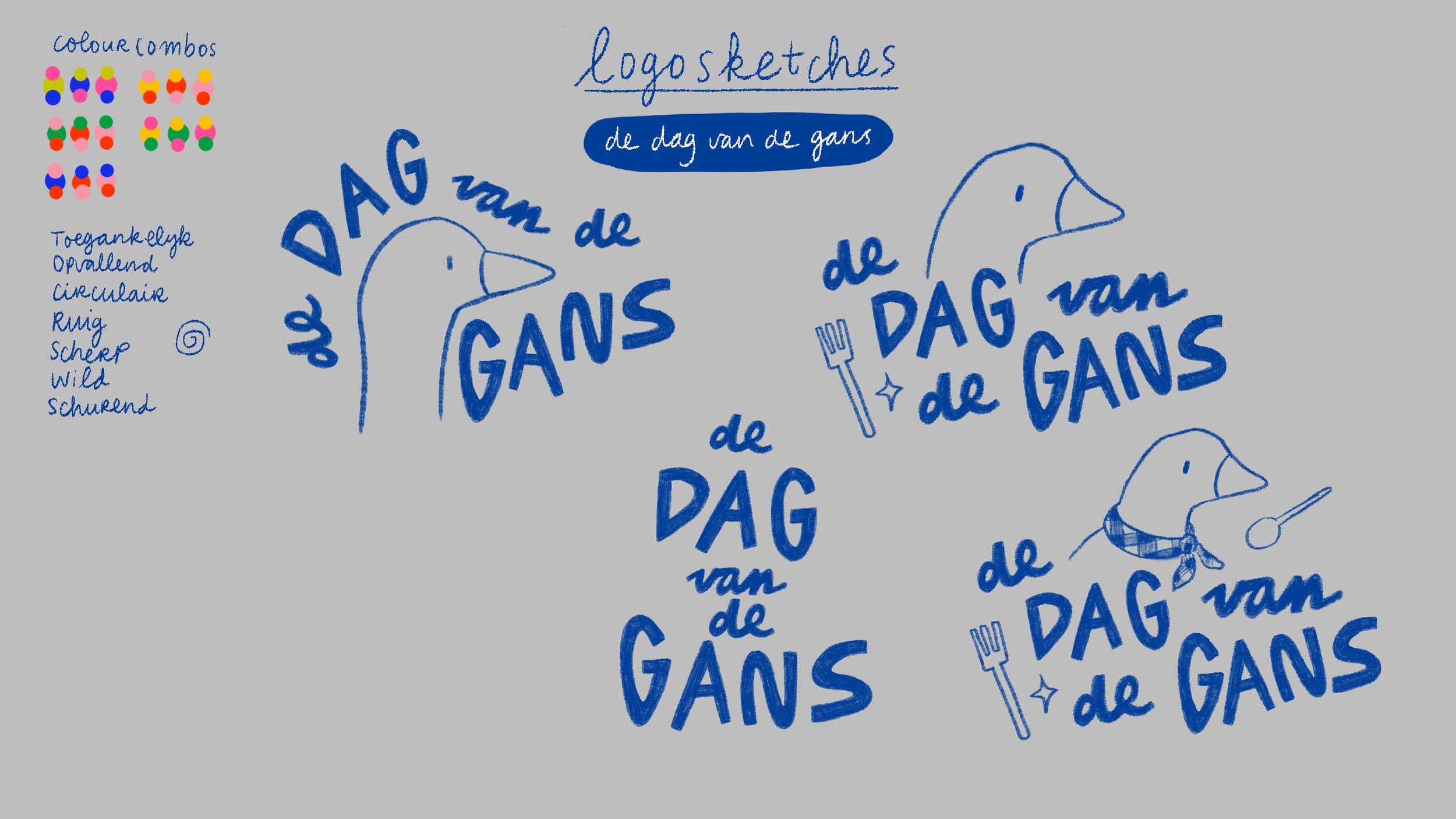 Concept sketches, focus on the goose