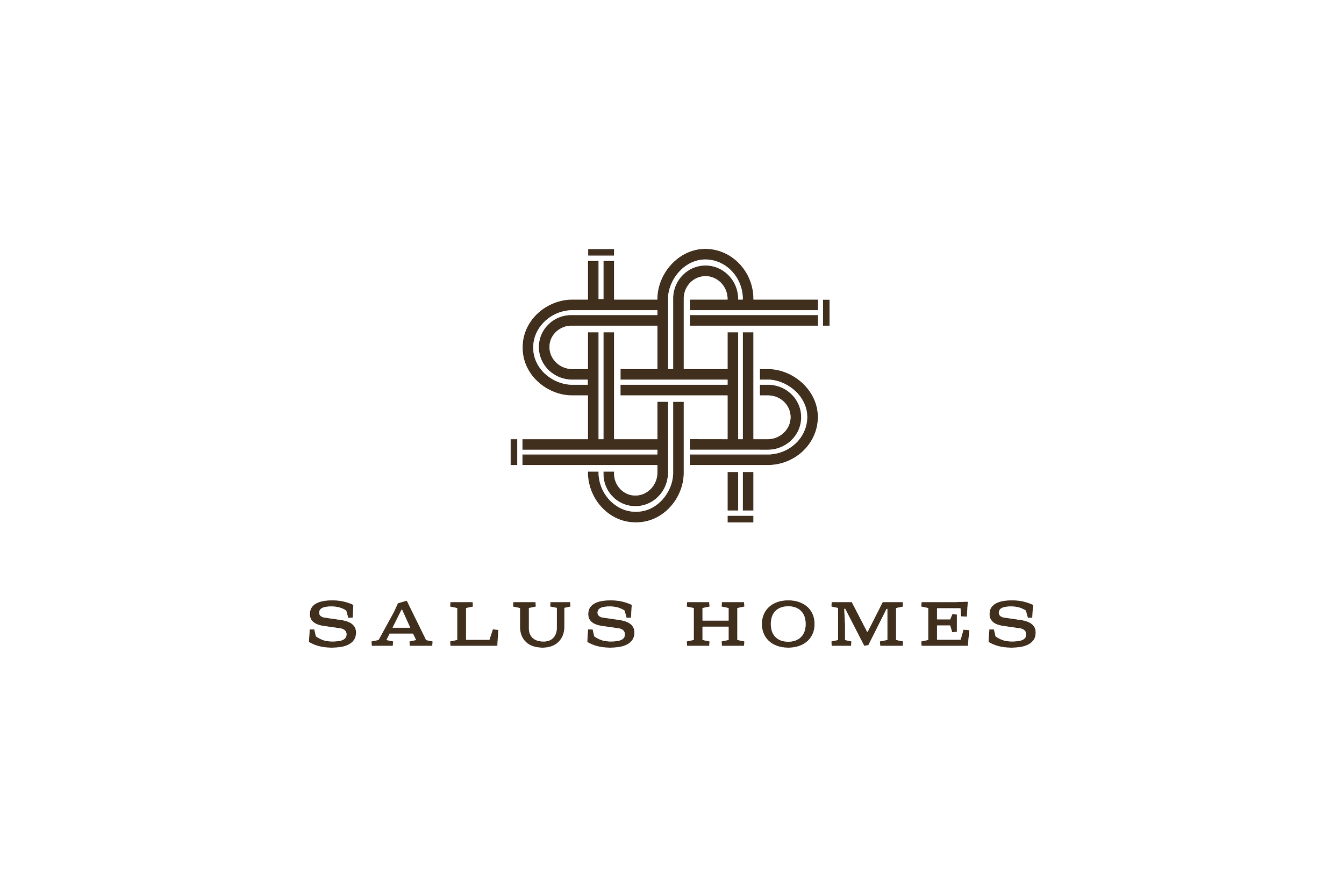 Salus Homes logo featuring a stylized abstract house made of connected lines and the text 'SALUS HOMES' beneath it, all on a black background.