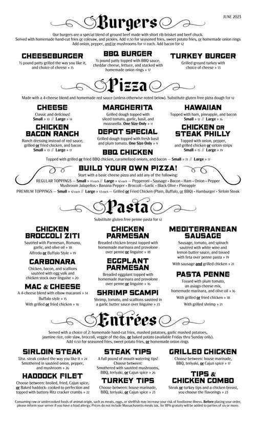 MENU — The Abington Depot