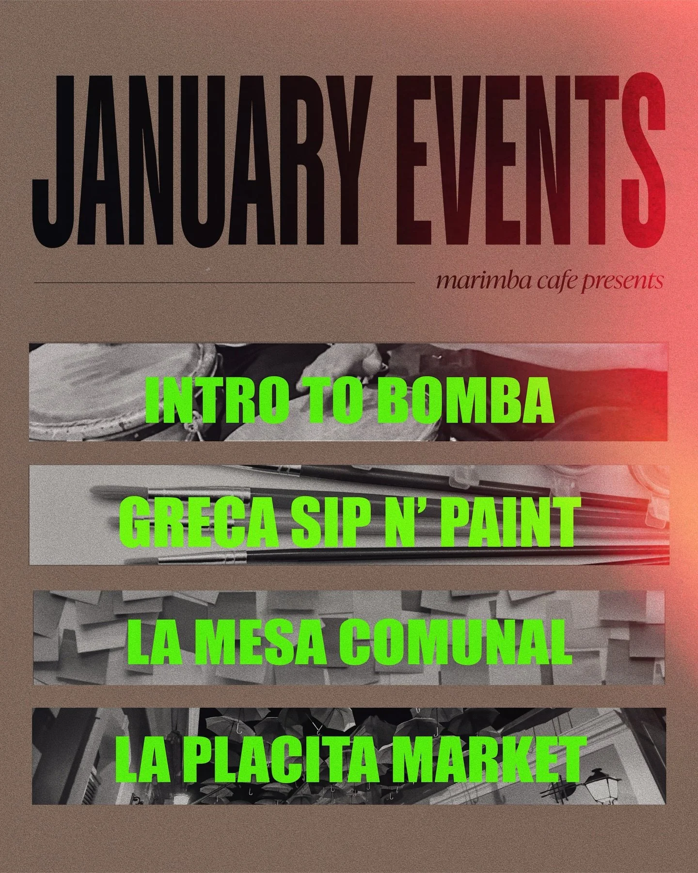 Hola 2026 👋 More events. More comunidad. More cafecito. We&rsquo;re kicking off the new year with a full month of gatherings to keep you warm, inspired, and connected. Mark your calendars and tell a friend to tell a friend. Los esperamos este mes!

