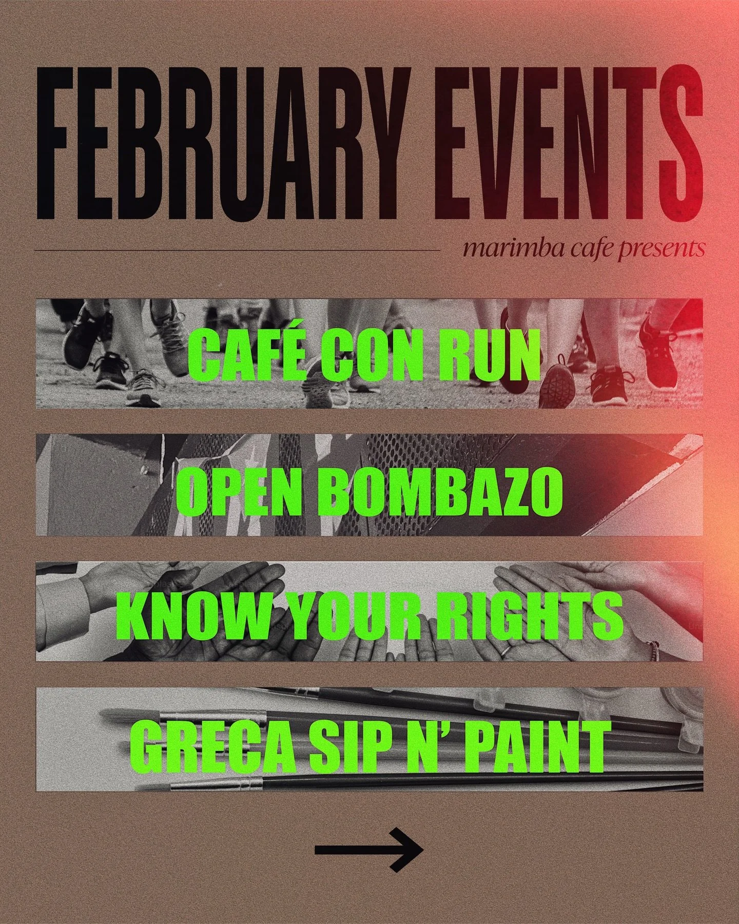 Hola February 👋 Familia, mark your calendars and spread the word, tell a friend to tell a friend! We&rsquo;ve got a jam packed lineup of fun filled events to share with our comunidad. &iexcl;Los esperamos!⁣⁣
⁣⁣
⁣⁣
𝐊𝐍𝐎𝗪 𝐘𝐎𝐔𝐑 𝐑𝐈𝐆𝐇𝐓𝐒 ✊⁣⁣
