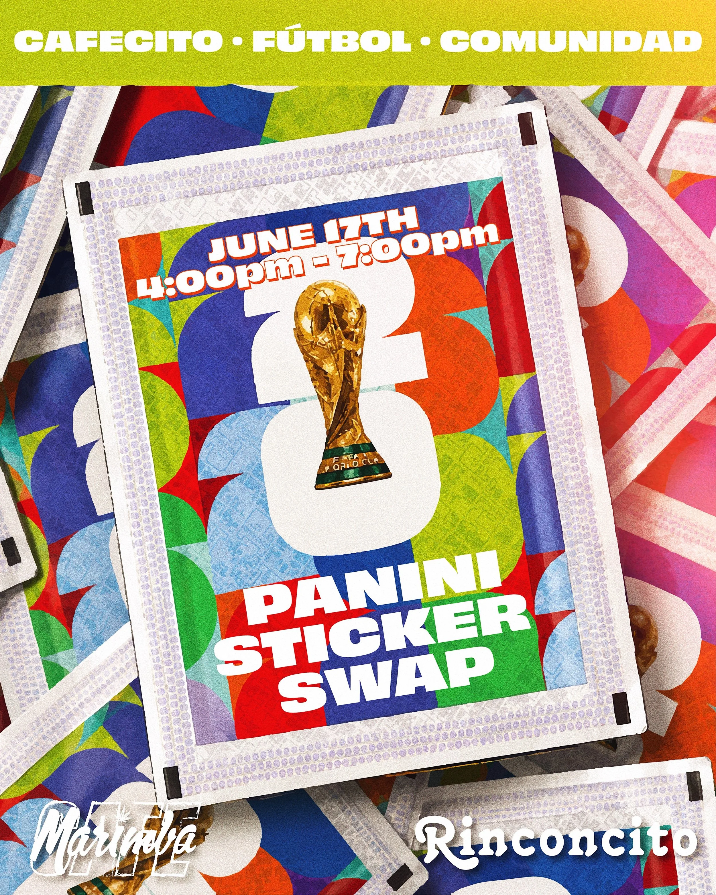 Mi Gente, lleg&oacute; el MUNDIAL! ⚽️🔥

Join us y nuestros vecinos @Rinconcito_hackensack for an unforgettable afternoon llena de Cafecito, Comunidad y F&uacute;tbol! Bring your Panini album (or buy one here), trade stickers, meet new friends, enjoy