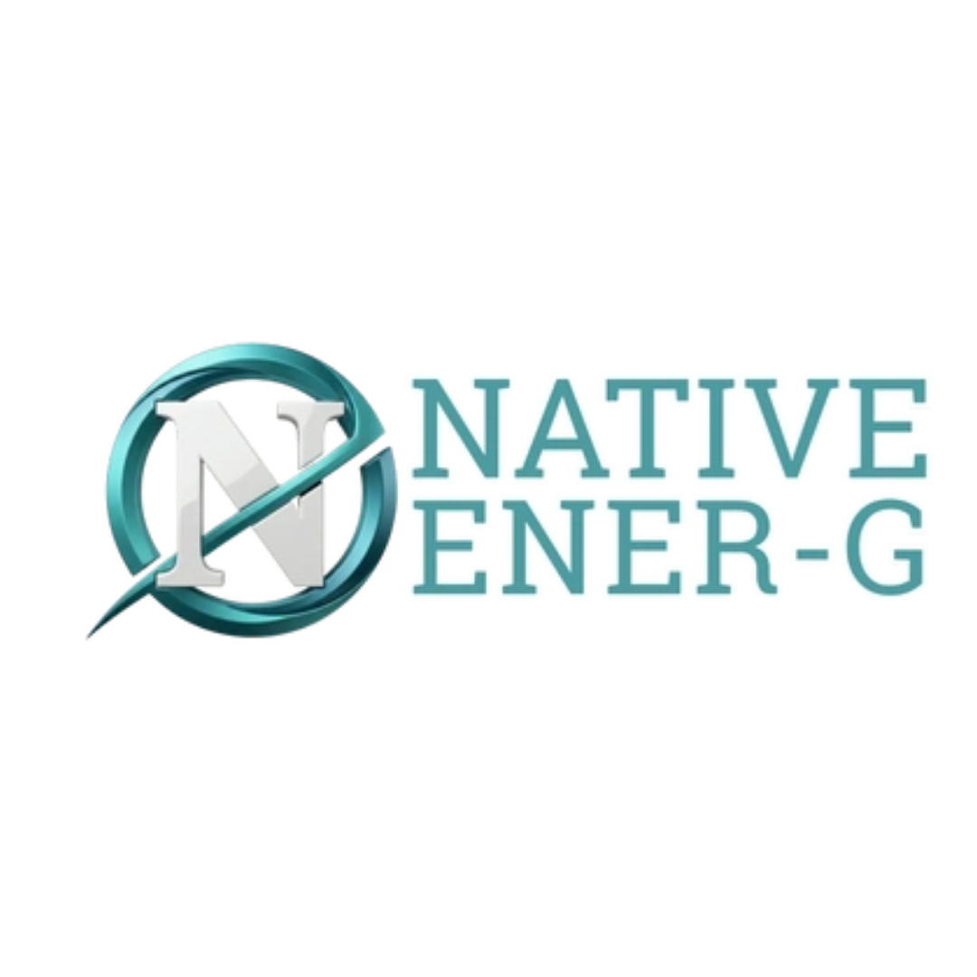Logo for Native Energy with a large letter N inside a stylized circle and a lightning bolt crossing through it, accompanied by the text 'NATIVE ENERGY' in capital letters.