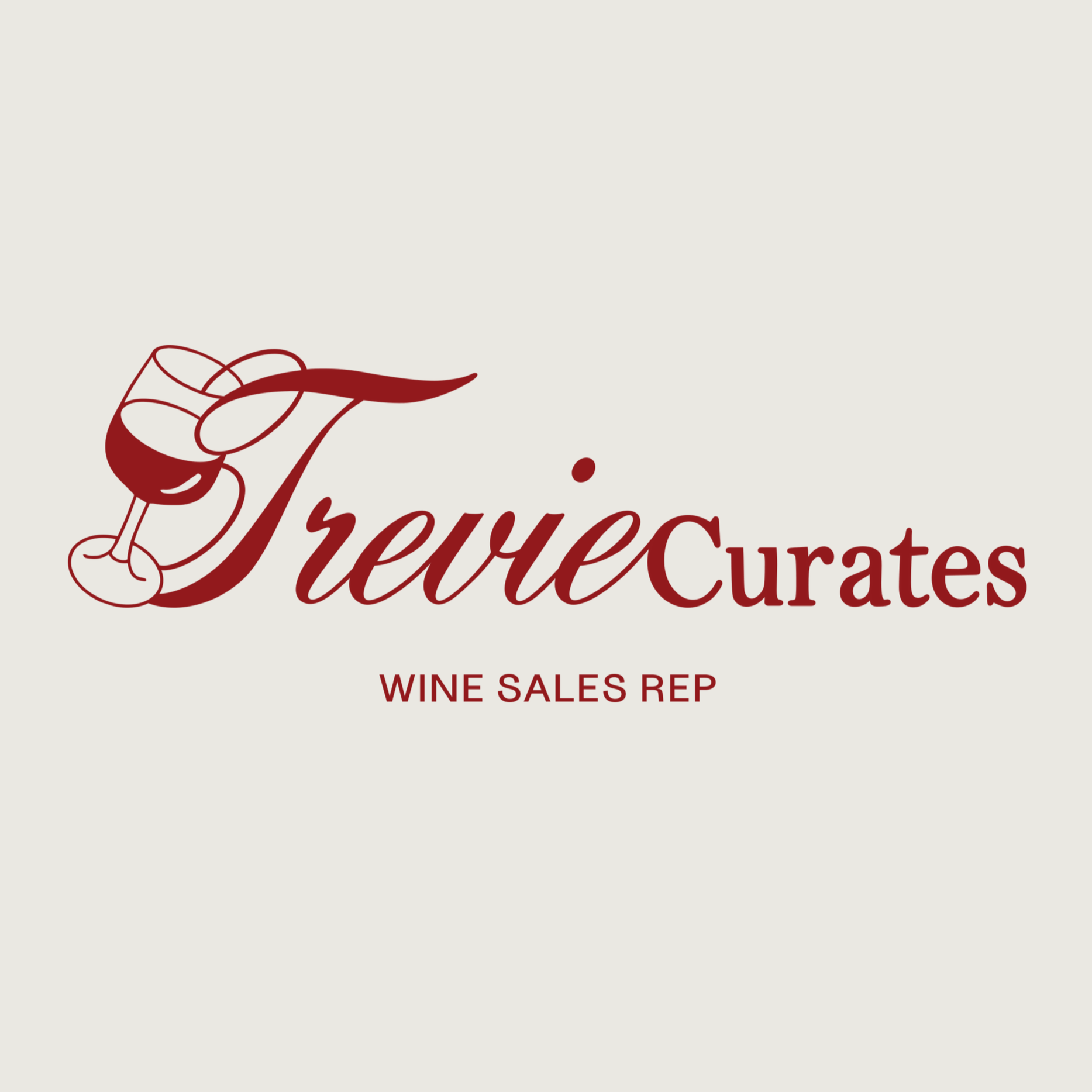 Logo for Trevie Curates with a wine glass illustration and the text 'WINE SALES REP'.