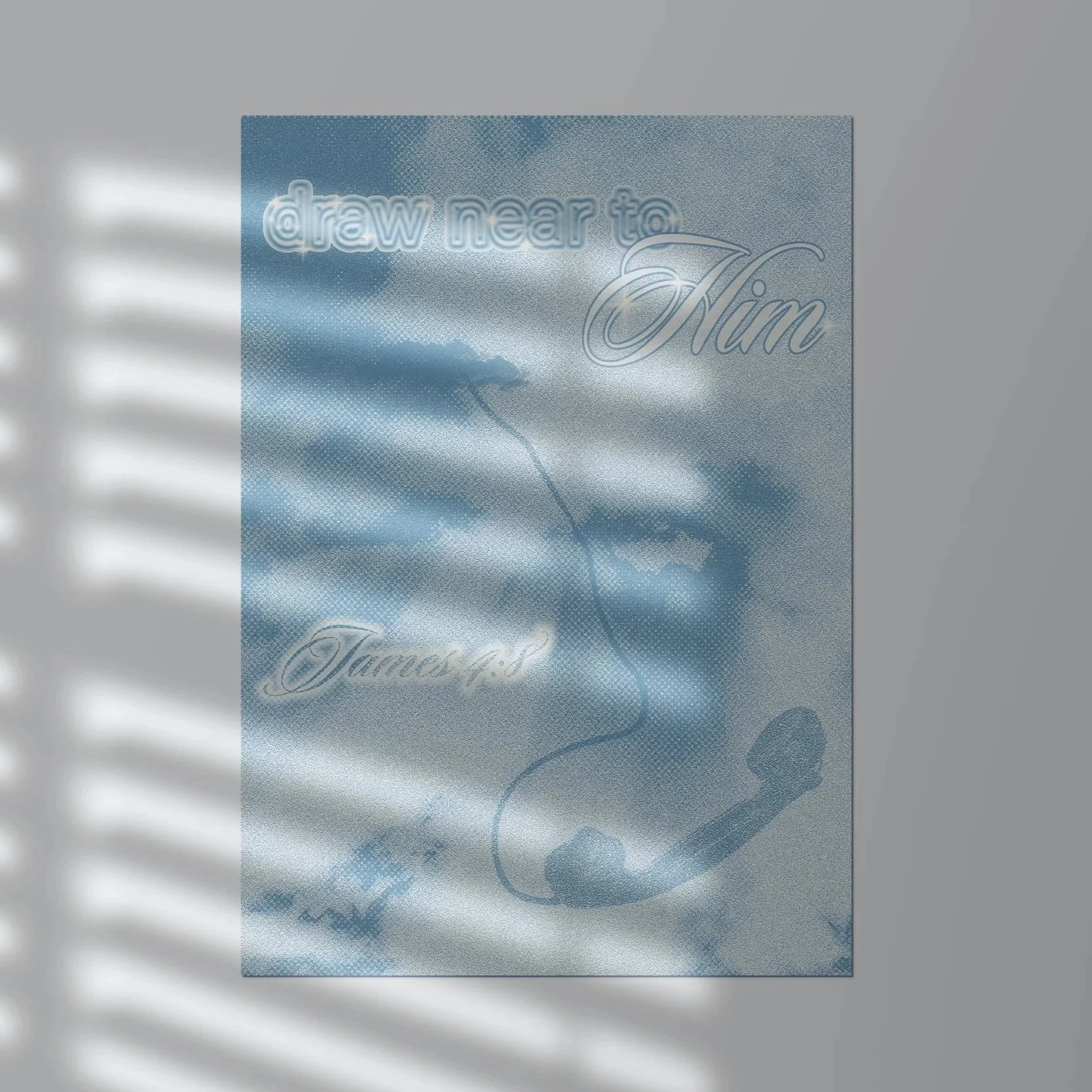 A book cover titled 'draw near to Him' with a background image of a cloudy sky and a stethoscope.