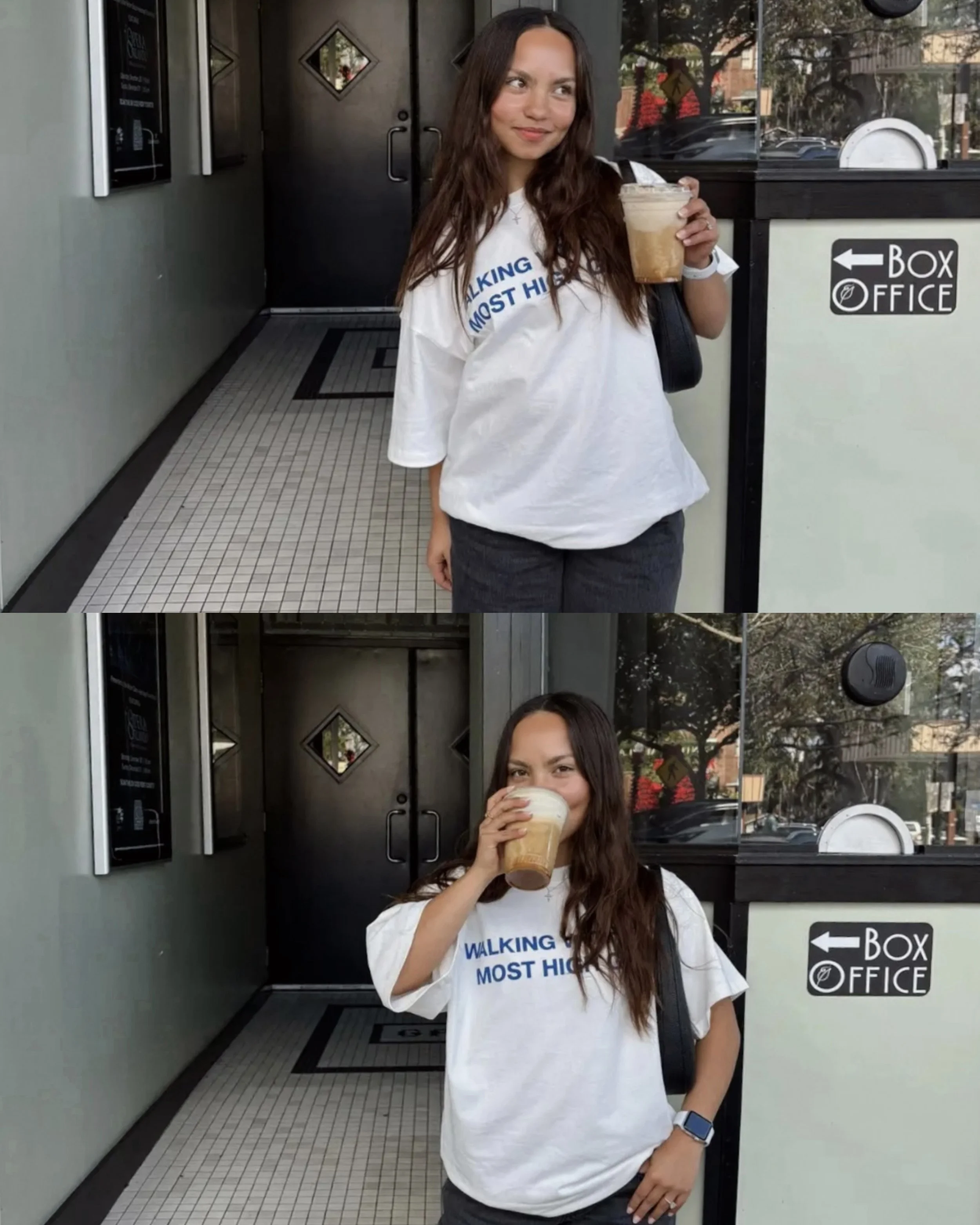 Wearing a white T-shirt that says, "Walking with the Most High God," by My Father's Business.