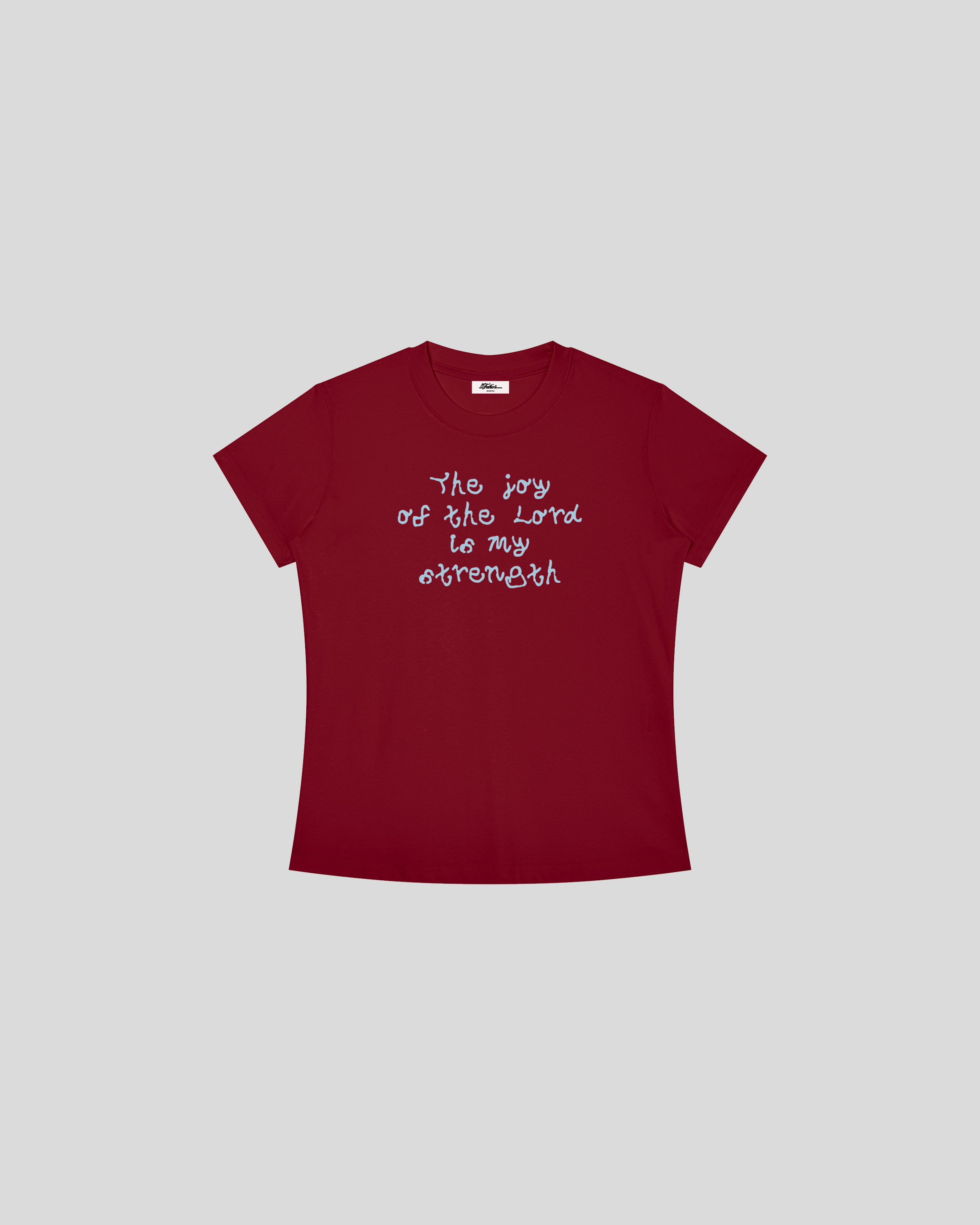 red christian baby tee 'the joy of the Lord is my strength" from cool christian clothing brand cute gift christmas
