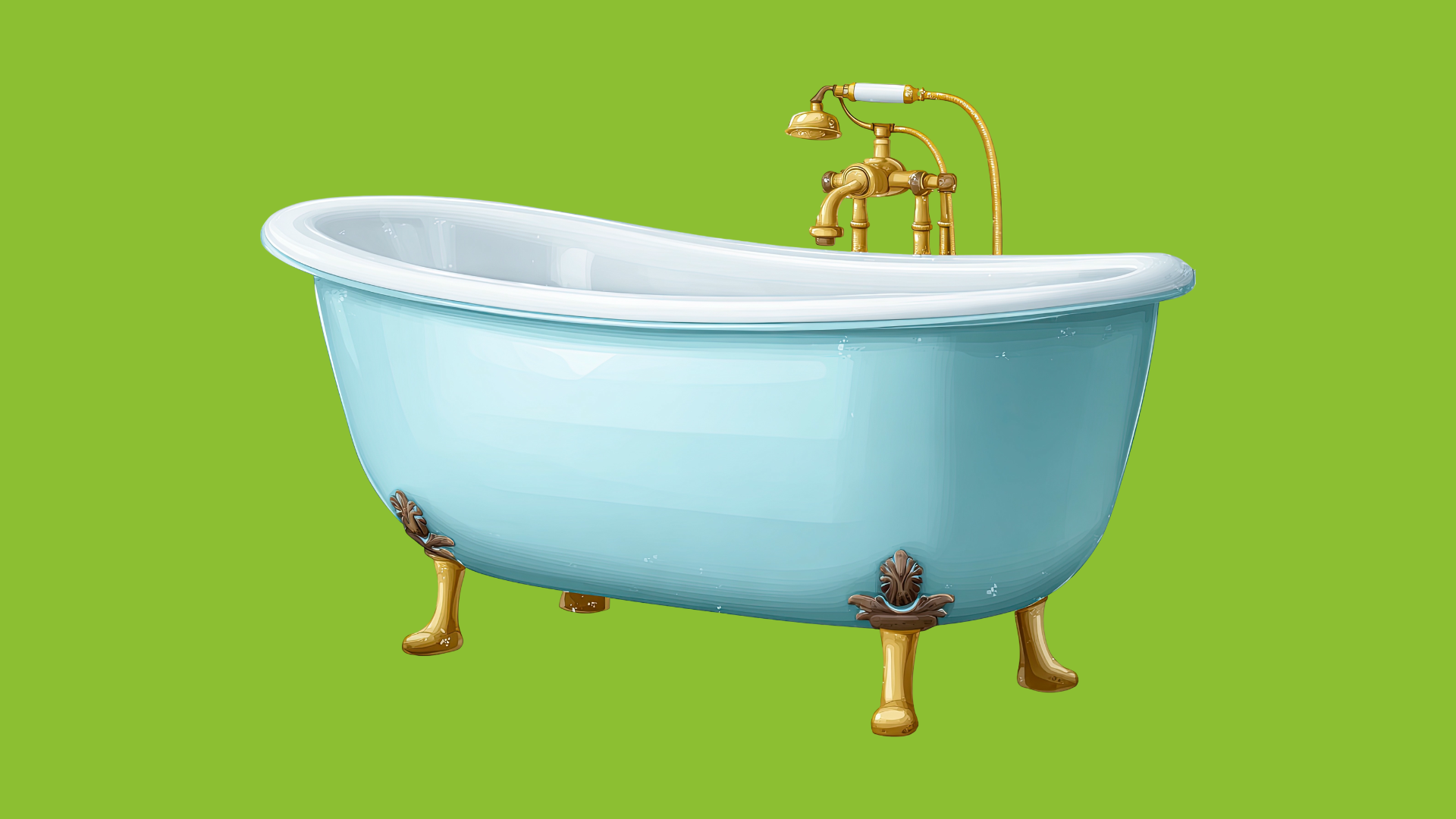 Image of clawfoot bathtub on green background