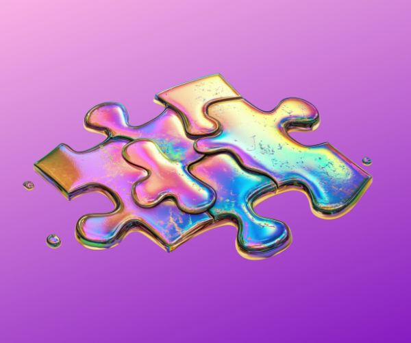 Shiny puzzle pieces on purple background