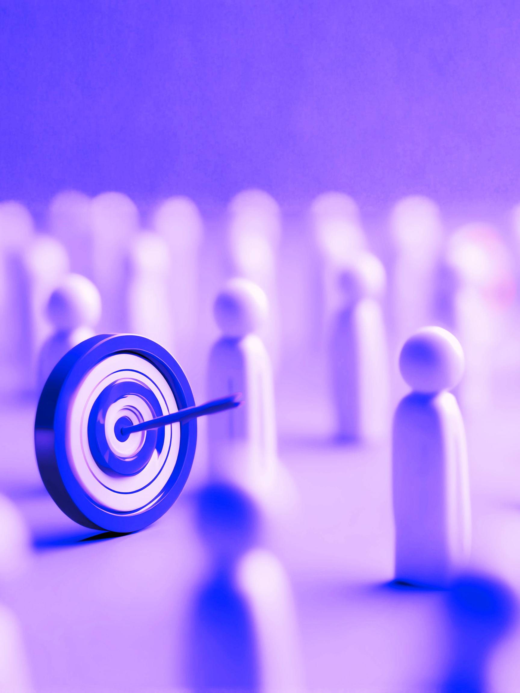 Figurines surrounding a bullseye target