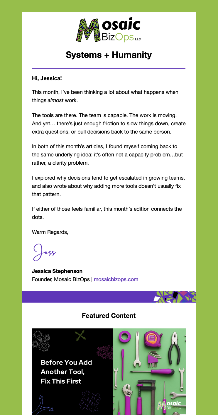 Systems + Humanity email newsletter preview