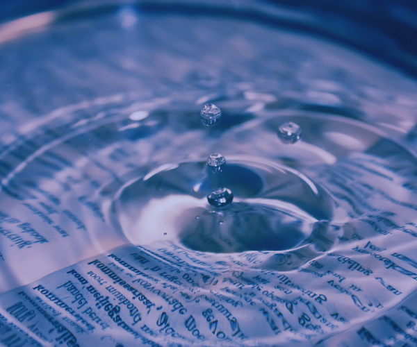 Water rippling over text from a book