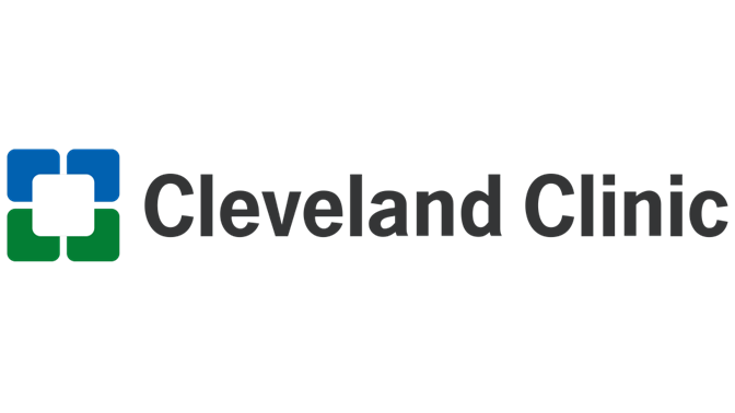 Cleveland Clinic logo with four squares in blue and green surrounding a white square, and the text 'Cleveland Clinic' to the right.
