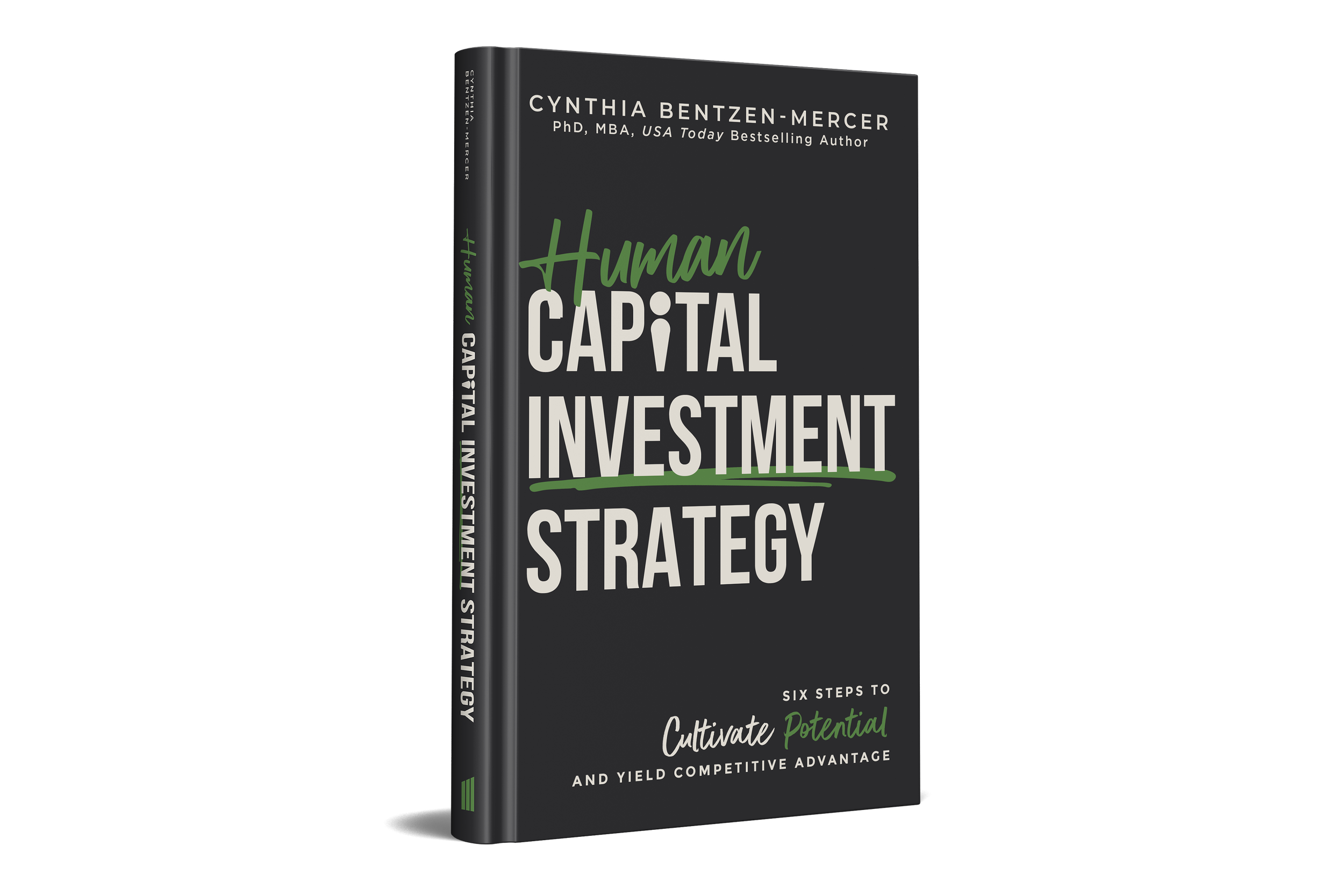 A black book titled 'Human Capital Investment Strategy' by Cynthia Bentzen-Mercer with green and white text.