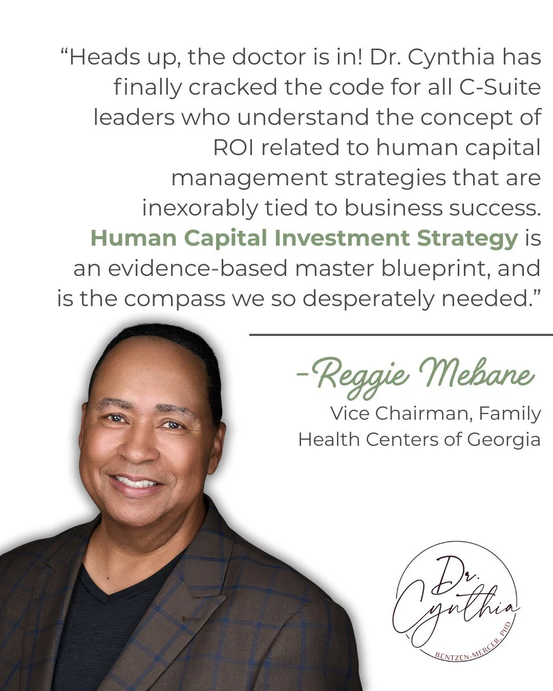 So grateful for this thoughtful reflection from Reggie Mebane on Human Capital Investment Strategy.

This work is about helping leaders measure what truly matters: people, purpose, and performance.

Pre-order your copy ahead of the publication date a