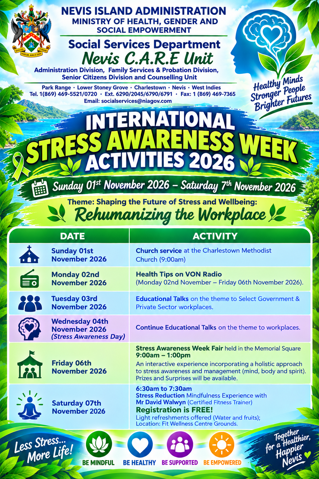 NEVIS CARE CENTRE TO OBSERVE INTERNATIONAL STRESS AWARENESS WEEK
