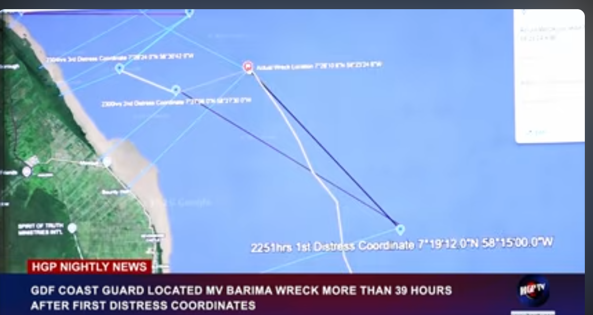 GDF COAST GUARD LOCATES MV BARIMA WRECKAGE HOURS AFTER DISTRESS ALERTS